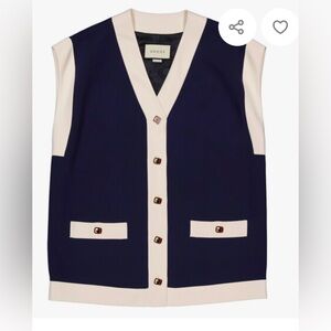 Gucci women’s Dark Blue and White Buttoned Vest, New With Tags & hanger size sm